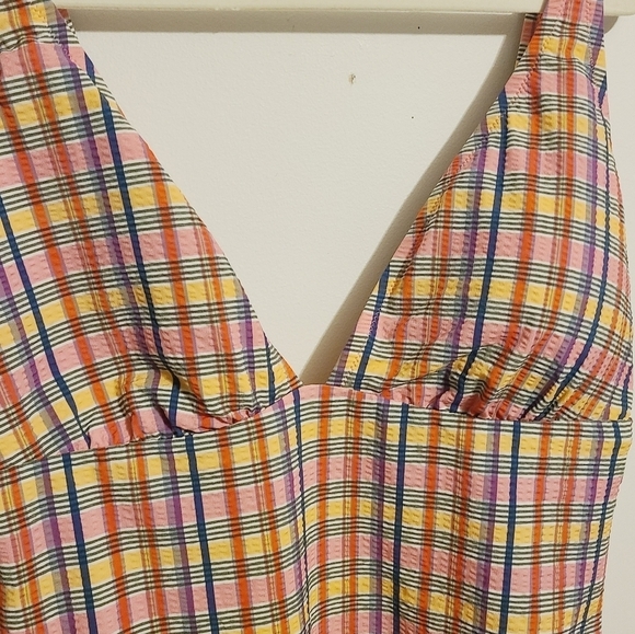 J. Crew | Pink Madras Plaid Tie-Shoulder V-Neck One-Piece Swimsuit (Size 16) - Picture 4 of 15